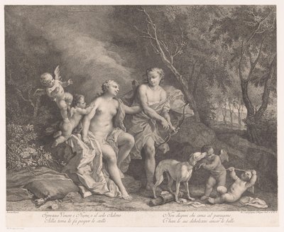 Venus og Adonis som elskere med fire putti av Joseph Wagner (possibly)