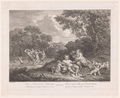 Landskap med Bacchus og dansende satyrer og maenader Høst Autotuno (tittel på objekt) av Joseph Wagner