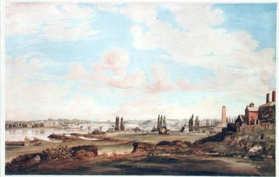 Utsikt over Philadelphia og Schuylkill-elven, ca. 1816 (akvarell på papir) av Joseph Watson