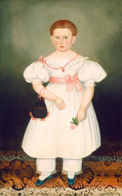 Jente med nettmaske og rose, ca. 1840. av Joseph Whiting Stock