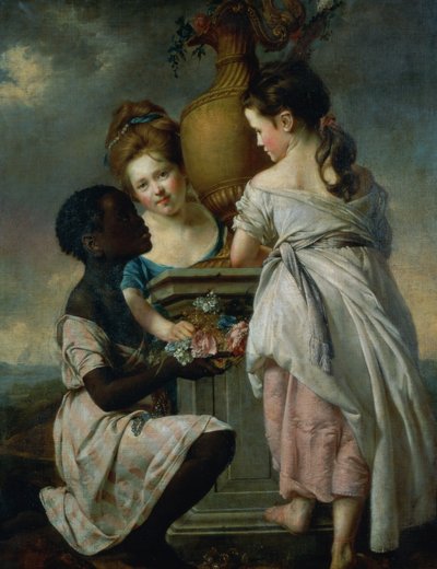 En samtale mellom jenter, eller to jenter med deres svarte tjener, 1770 av Joseph Wright of Derby