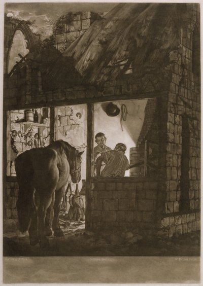 En hovslagerbutikk, gravert av William Peter (ca. 1781-1821), 1771 (mezzotint) av Joseph Wright of Derby