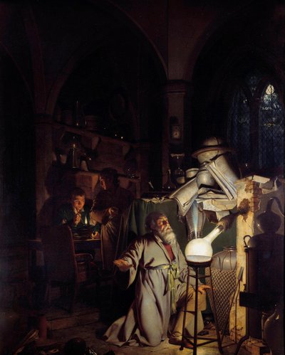 Alkymist fristende til å oppdage den filosofiske steinen Maleri av Joseph Wright of Derby (1734-1797) 1700-talls søndag. 1,27 X 1,01m Derby, Derby museum av Joseph Wright of Derby