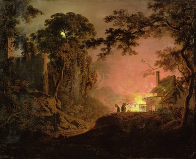 Hytte i brann av Joseph Wright of Derby