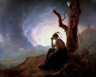 Enken etter en indianerhøvding som våker over ektemannens våpen Maleri av Joseph Wright fra Derby (1734-1797) 1785 Derby, Derby museum av Joseph Wright of Derby