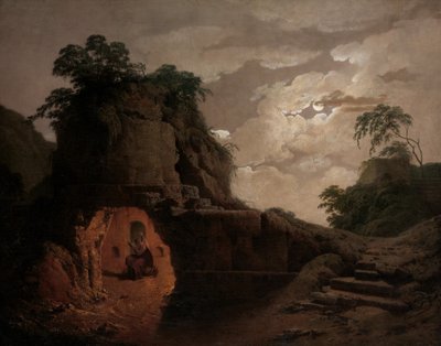 Virgils grav ved Moonlight, med Silius Italicus Declaiming, 1779. av Joseph Wright of Derby