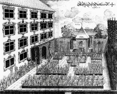Design for Furttenbachs hage i Ulm, fra Architectura Privata, gravert av Jonas Arnold (1600-69), publisert 1641 av Joseph after Furttenbach