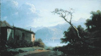 Lake Scene i Frankrike (olje på lerret) av Josephine Bowes