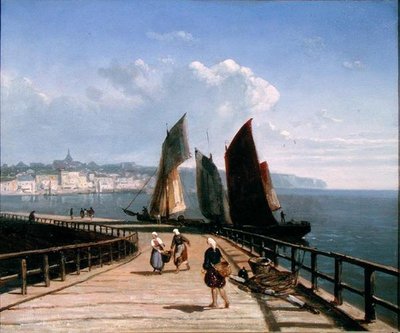 Pier med fiskebåter (olje på lerret) av Josephine Bowes