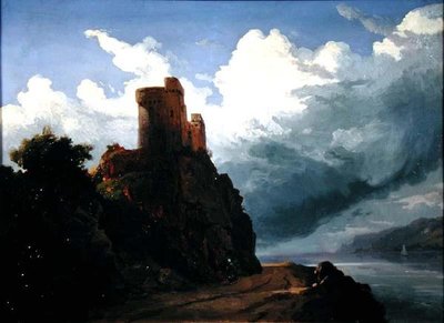 The Castle on the Cliff (olje på lerret) av Josephine Bowes