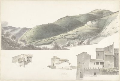 Landskap og noen hus i nærheten av Tivoli av Josephus Augustus Knip