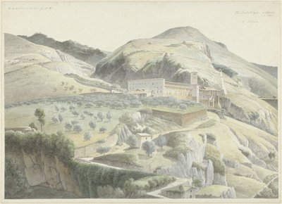 Landskap med kloster ved Subiaco av Josephus Augustus Knip