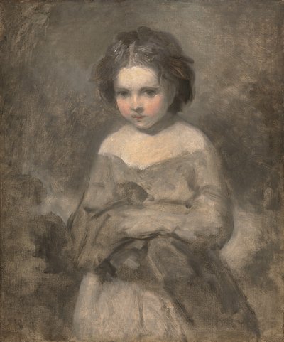 Studie av en ung jente, halvlang - uferdig (olje på lerret) av Joshua (studio of) Reynolds