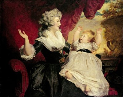 Georgiana, hertuginne av Devonshire med sin spedbarnsdatter Lady Georgiana Cavendish (olje på lerret) av Joshua Reynolds