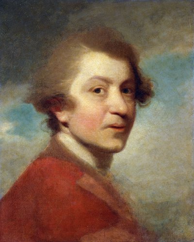 Portrett av kunstneren, hode og skuldre, i en rød kjole av en doktor i lover og hvit aksje - uferdig, av Joshua Reynolds