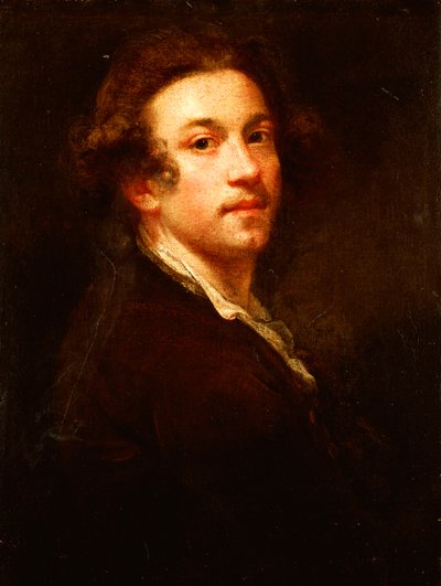 Selvportrett, halv lengde, ser over skulderen, i brun frakk og hvit skjorte, ca. 1750-52 av Joshua Reynolds