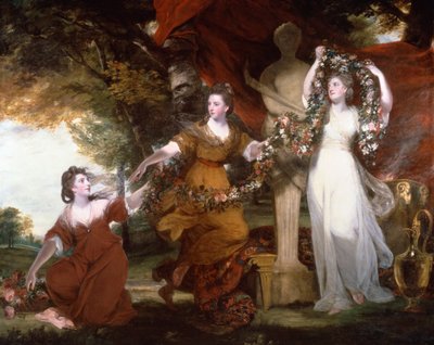 Tre damer som smykker en herme av Hymen av Joshua Reynolds
