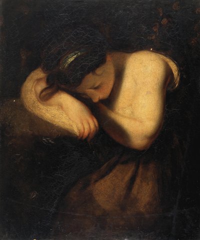 Ung jente sover (olje på lerret) av Joshua Reynolds