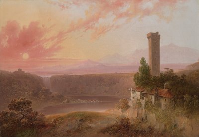 Utsikt over innsjøen Nemi ved solnedgang av Joshua Shaw