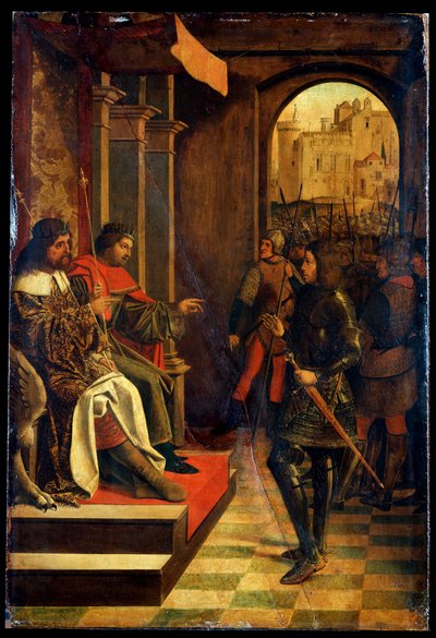 Saint Sebastien før keiserne Diokletian og Maximian, slutten av 1400-tallet av Josse Lieferinxe