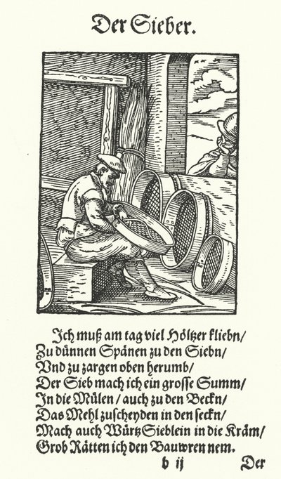 The Sieve Maker (gravering) av Jost (after) Amman
