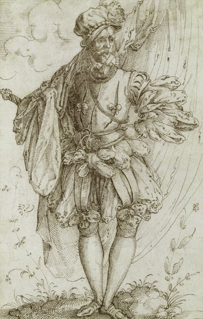 Ensign Carrying a Flag, 1560-tallet (blekk på lagt papir) av Jost Amman