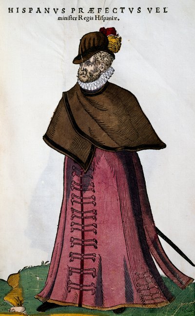 Ministerdrakt fra det spanske kongehuset, gravering av Jost Amman (1539-1591) fra Habitus til de viktigste folkene, av mennene så vel som av de enestående kvinnene avbildet i kunst av Jost Amman