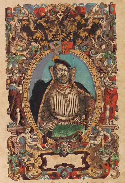 Portrett av hertug Christoph av Württemberg 1515-1568 Fra Biblia germanica, 1564. av Jost Amman