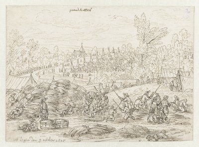 Utsikt over et leir av Army of Willem III nær Grand-Hallet, Liège av Josua de Grave