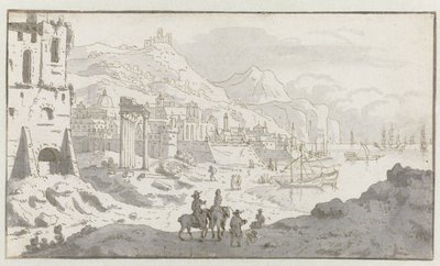 Utsikt over en imaginær italiensk havn av Josua de Grave