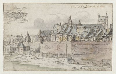 Utsikt over murene i Maastricht med Onze-Lieve-Vrouwekerk i bakgrunnen av Josua de Grave