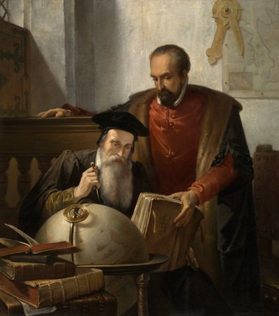 Mercator og Ortelius (olje på lerret) av Jozef (1816 88) Bellemans