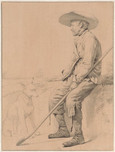 Sittende gjeter med hund av Jozef Hoevenaar