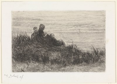 Sanddynelandskap med mor og barn av Jozef Israëls (signed by artist)
