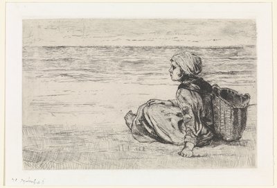 Jente ved sjøen av Jozef Israëls (signed by artist)