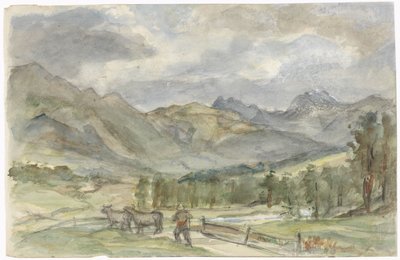 Fjelllandskap med gjeter og to kyr av Jozef Israëls