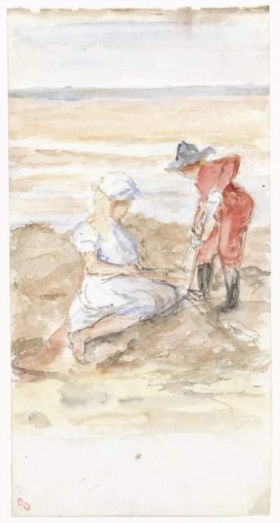 Barn leker på stranden av Jozef Israëls
