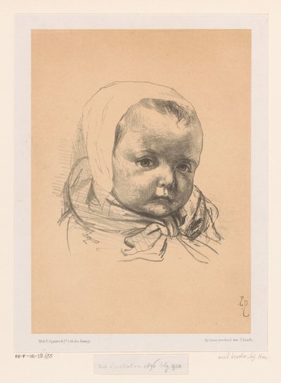 Portrett av en baby med hatt av Jozef Israëls
