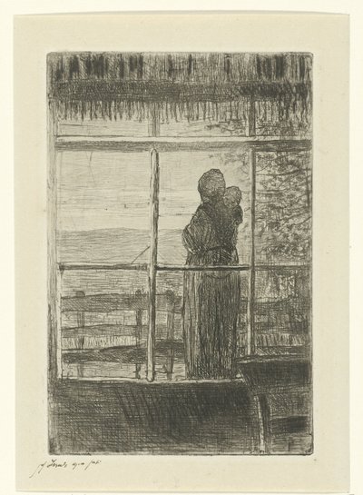 Ventende kvinne med barn av Jozef Israëls