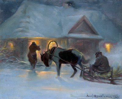 Vinterkveld foran et landsted, 1921, av Jozef Ryszkiewicz