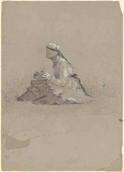 Ung dame som skriver av Jr. Enoch Wood Perry