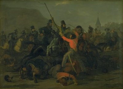 Oberst Boncke Bönnichsens fall 6. desember 1813 under en duell mellom jyske dragoner og kosakker av Jørgen V. Sonne