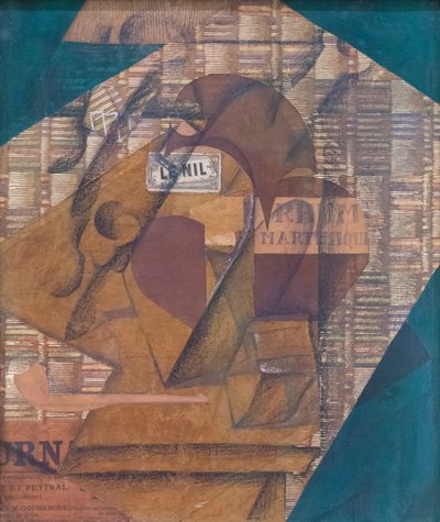Flaske rom og avis av Juan Gris