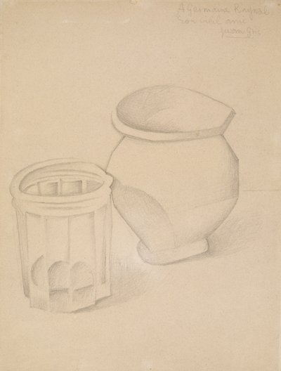 Glass og vase, ca. 1911 (grafitt på vevd papir) av Juan Gris