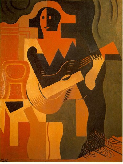 Harlekin med gitar av Juan Gris