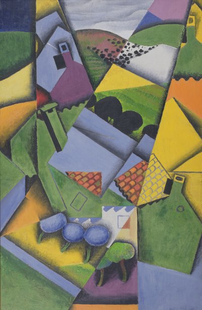 Landskap og hus på Ceret av Juan Gris