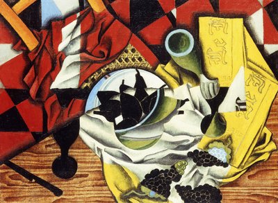Pærer og druer på et bord; Pærer og druer på et bord, 1913 av Juan Gris