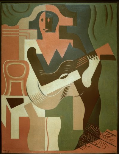Sittende harlekin med gitar av Juan Gris