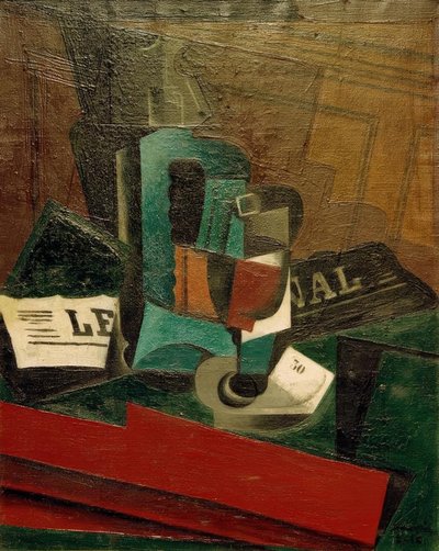 Hevert, glass og avispapir av Juan Gris