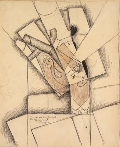 The Smoker, 1913 (kull, fargestift og vask på papir) av Juan Gris